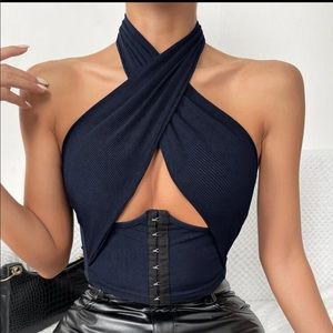 Cut out front corset halter top